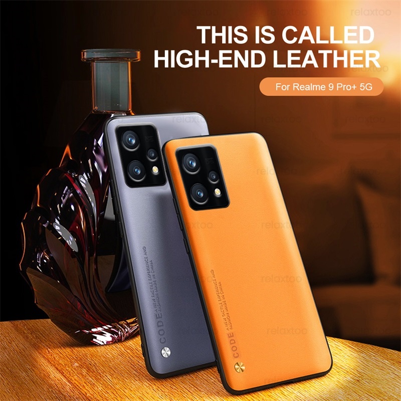 Realmi 9 Pro+ Case Luxury Plain Skin Leather Texture Cover For Realme 9i Relme 9 Pro Plus Soft Frame Protect Fundas