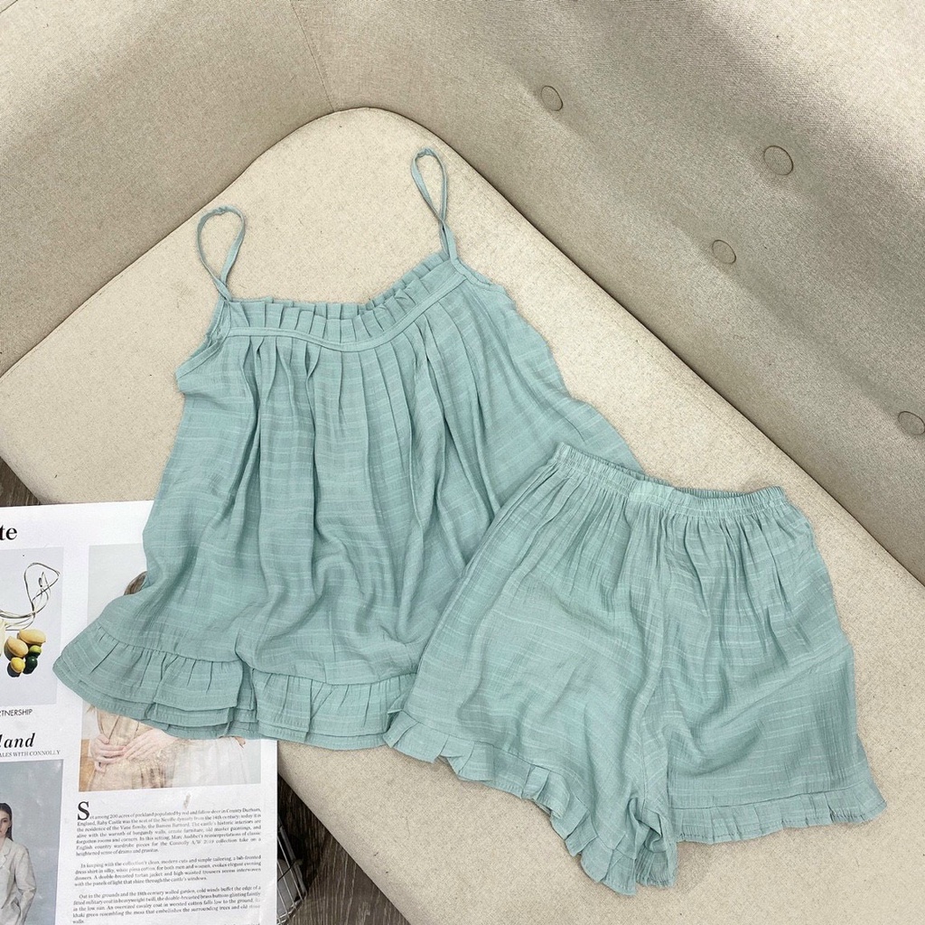 Bộ 2 dây nữ, bộ đồ nữ mặc ở nhà chất đũi nhăn mặc hè mát mẻ - PANOSI -Mã B335