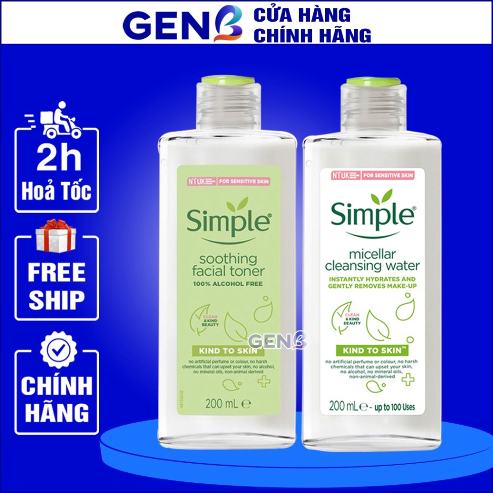 Nước Tẩy Trang Simple CHÍNH HÃNG+ Toner Simple Nước Hoa Hồng Tonner cho Da Nhạy Cảm Dầu Mụn Combo Simple Skincare GENB