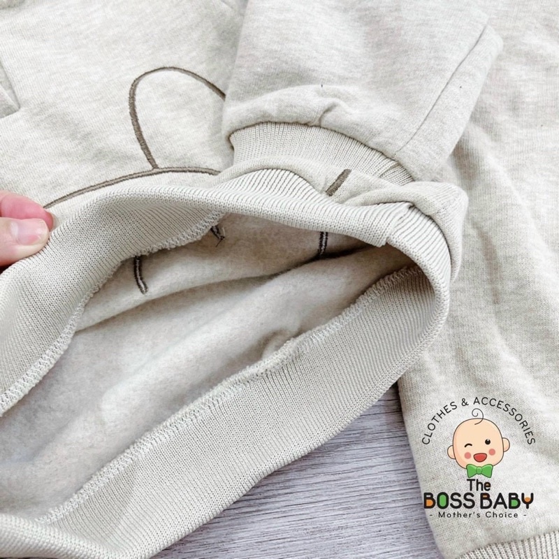 Bộ nỉ Hodie Bé trai mũ gấu màu be