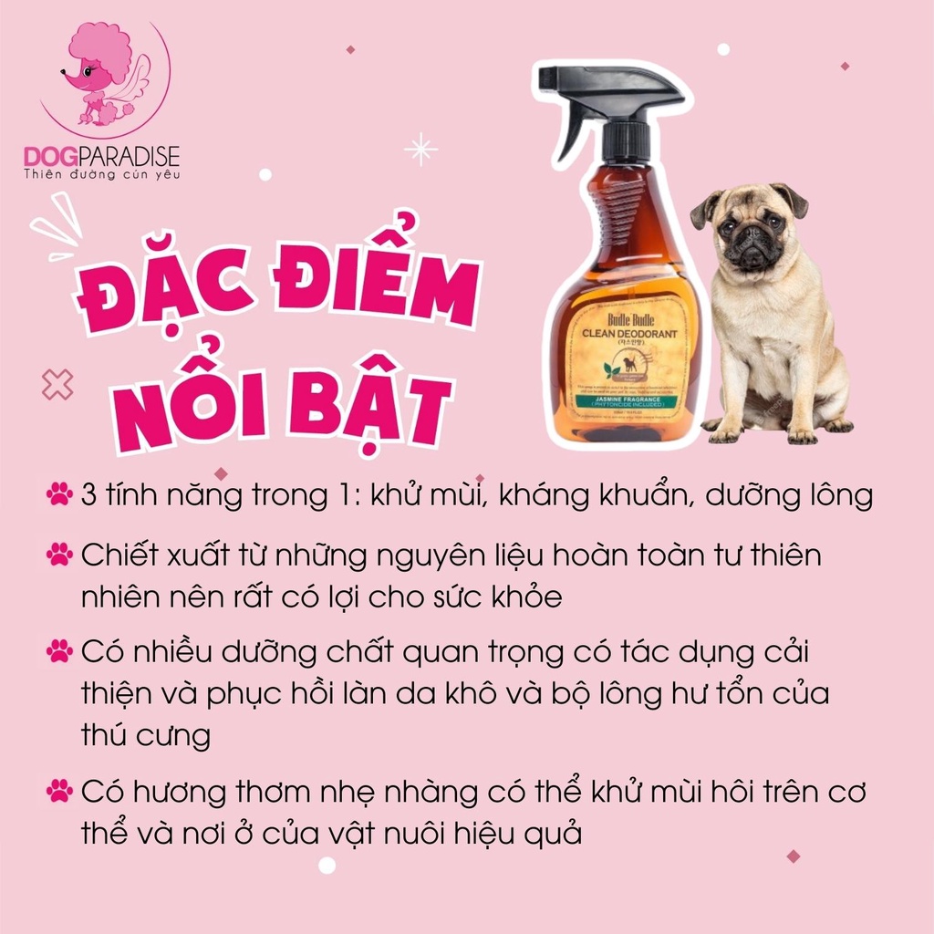 Xịt khử mùi dưỡng lông Budle'Budle dành cho thú cưng hương thơm Baby Powder 530ml - Dog Paradise