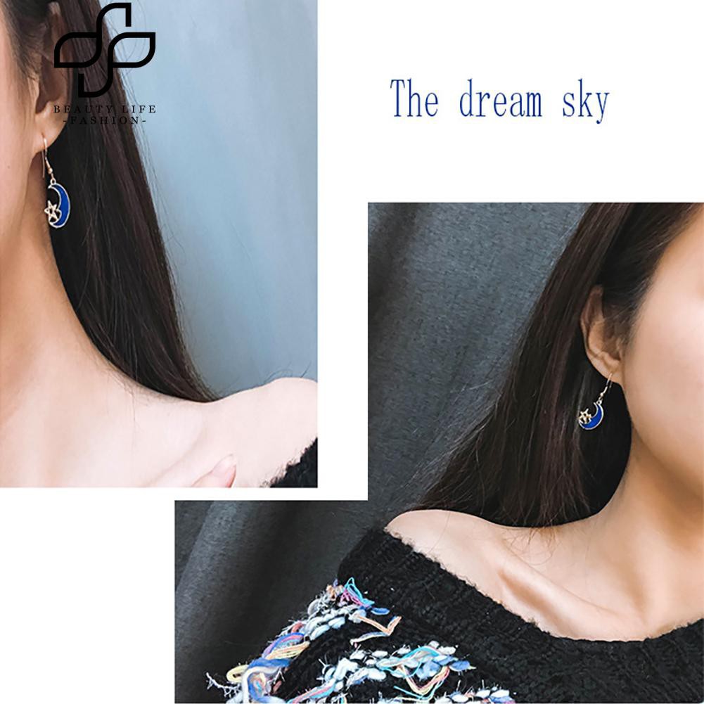 Khuyên tai dáng dài mặt hình trăng sao xinh xắn dành cho nữ