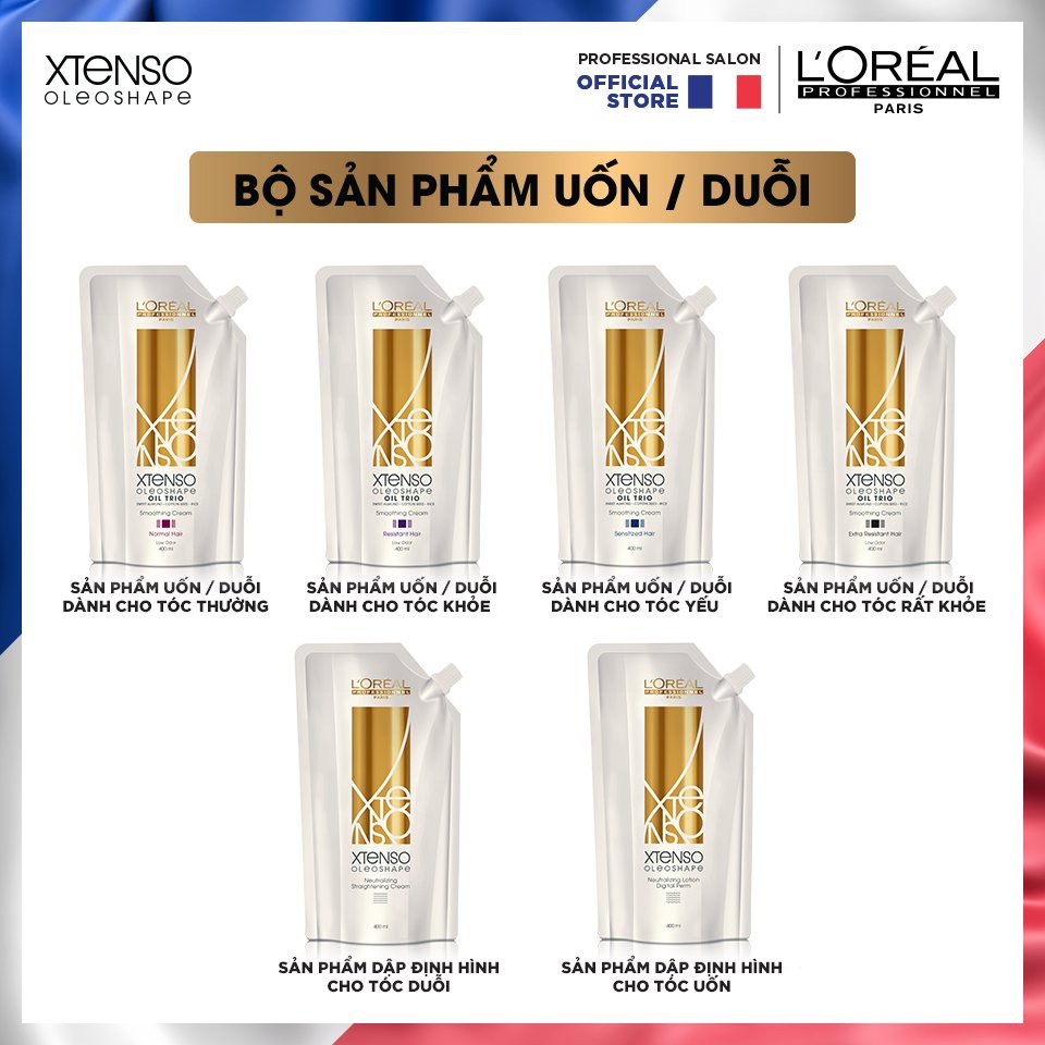 COMBO 3 bịch thuốc dập uốn/duỗi ép tóc L'oréal X-Tenso Oleoshape Lotion Digital Perm 400ml*3