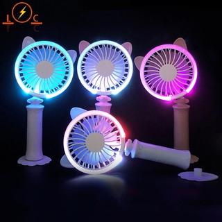 💠 Ml 2-speed USB Quạt Handheld With Desktop Colorful Night Light Charging Portable Mini Fan Cartoon Cat