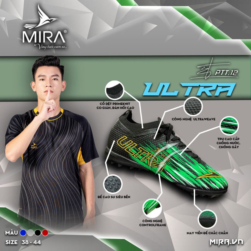 Giày bóng đá đế đinh sân cỏ nhân tạo Mira ULTRA TF- Dungcusport