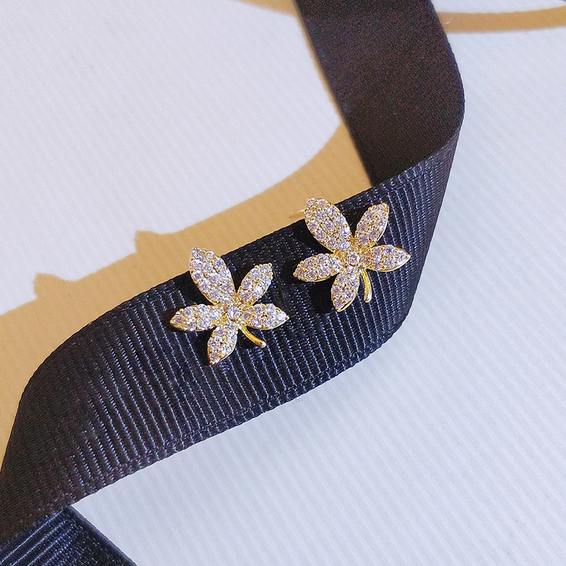 [Jiudoulan] Bông Tai Hình Lá Phong Đính Đá Zircon Sáng Bóng Thanh Lịch Thời Trang Hàn Quốc Dành Cho Bạn Nữ