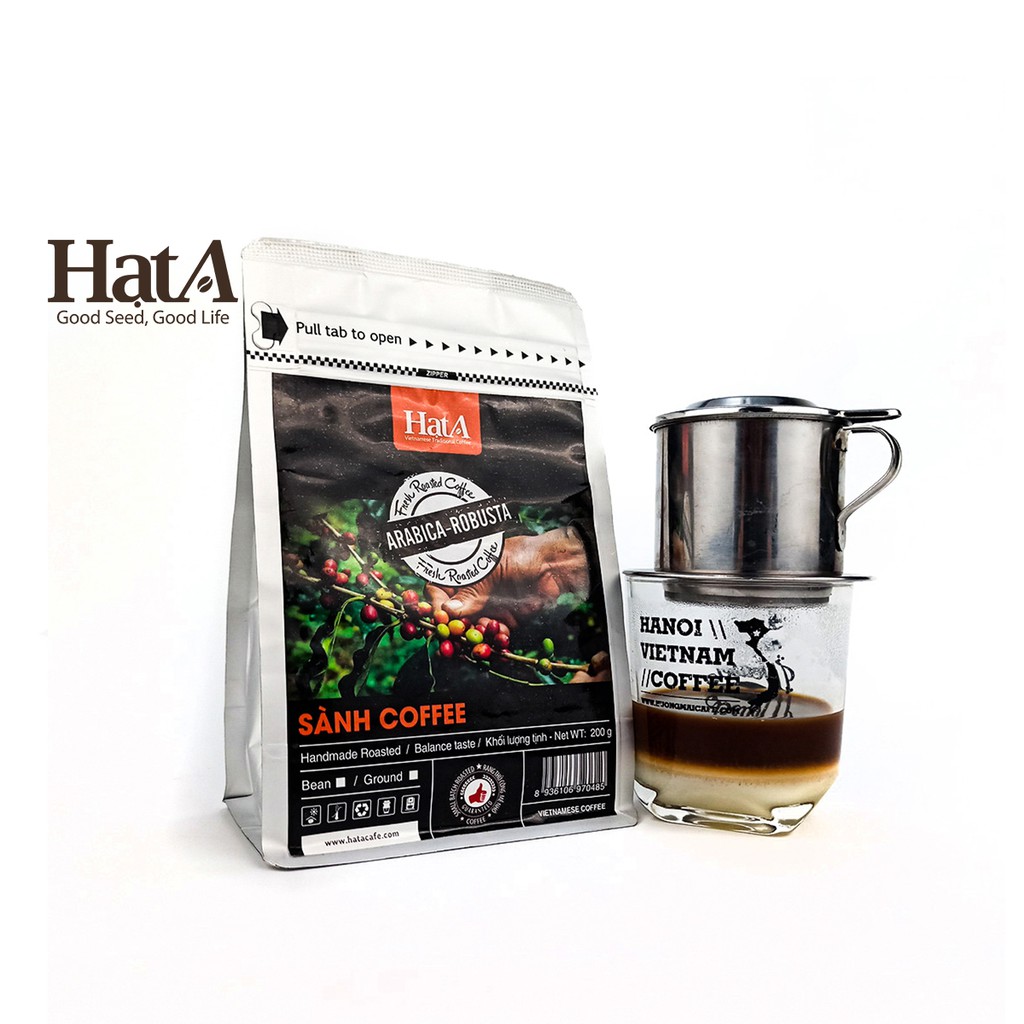 Cà phê Sành Hạt A Cafe hạt Arabica và Robusta nguyên chất vị đậm đắng 200gr