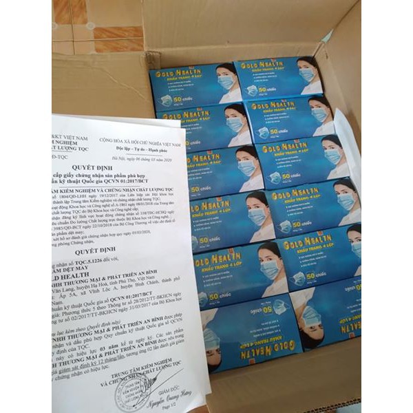 1 Hộp 50 chiếc Khẩu trang y tế 4 lớp kháng khuẩn có giấy chứng nhận