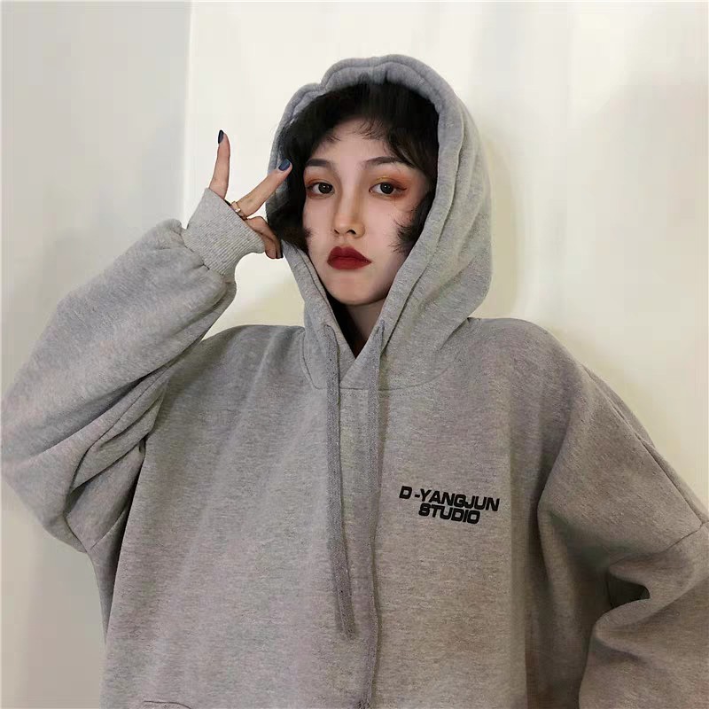 (ORDER) Áo nỉ hoodie nữ dày dặn form rộng in chữ ngực cá tính