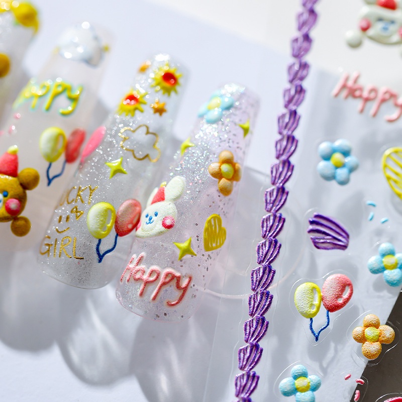 Miếng Dán Trang Trí Móng Tay Họa Tiết Thỏ / Gấu TS1547 5D