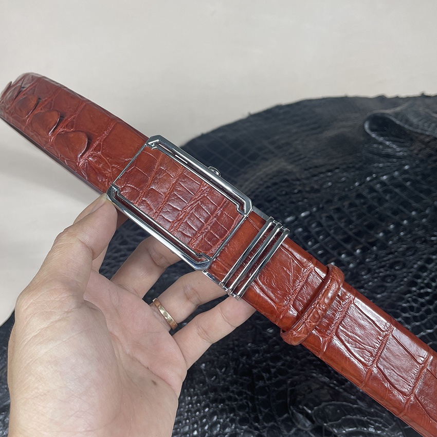 Dây Nịt Thắt Lưng Nam Da Cá Sấu Thật [Dây Liền Gai Nguyên Con] Bản Rộng 3.8cm SD40 Màu Nâu Đỏ Full Hộp Bh 24 Tháng