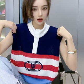 Áo POLO Dệt Kim Sát Nách Kẻ Sọc Dáng Rộng Thoải Mái