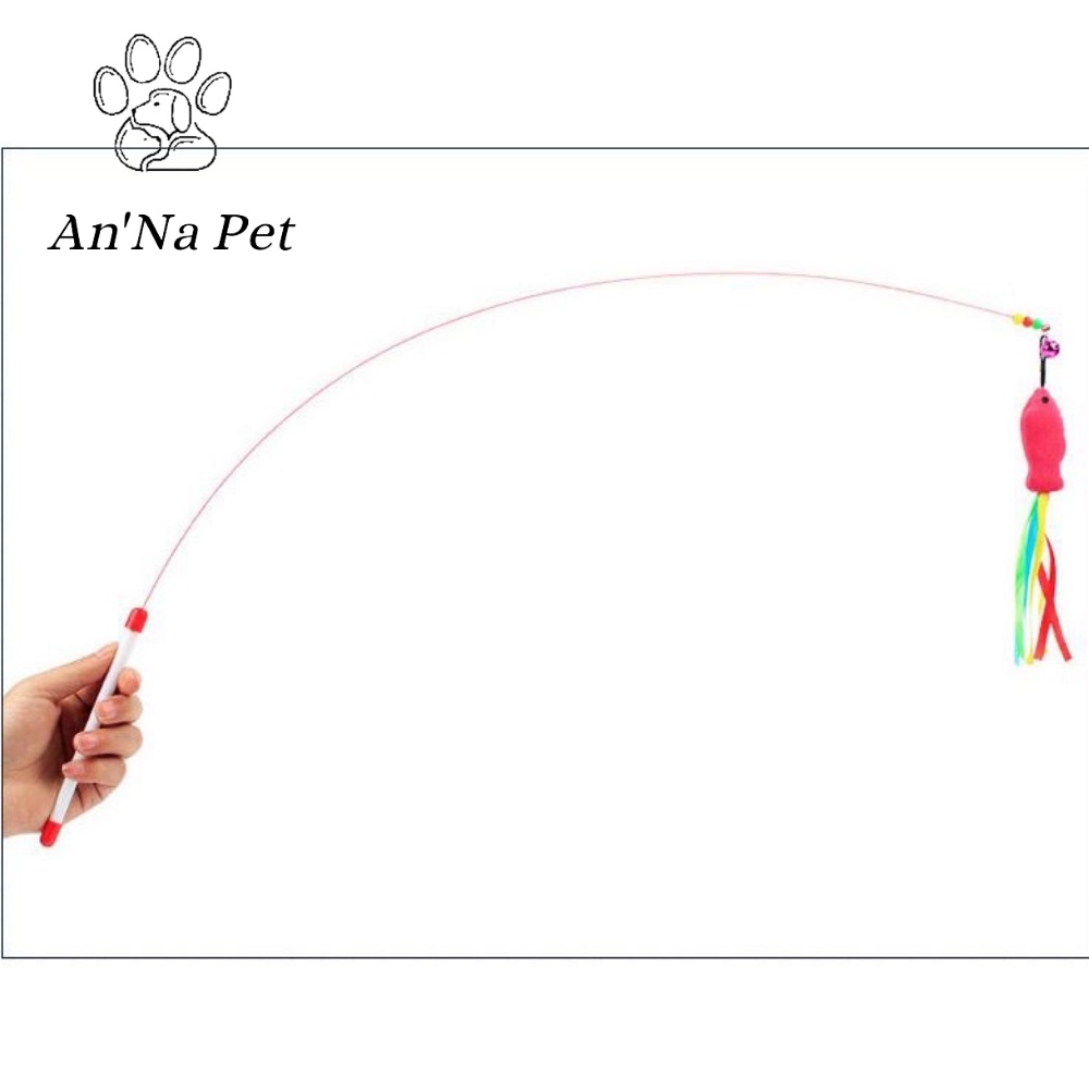 Đồ chơi cho mèo cần câu bằng thép gắn con cá, lông gà dành cho mèo - Phụ kiện thú cưng Hà Nội - AnNa Pet