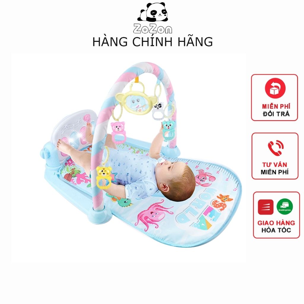Thảm nhạc cho bé sơ sinh nằm chơi Piano Gym Khỉ Voi Hươu đồ chơi cho bé vận động 4 giác quan thông minh Zozon