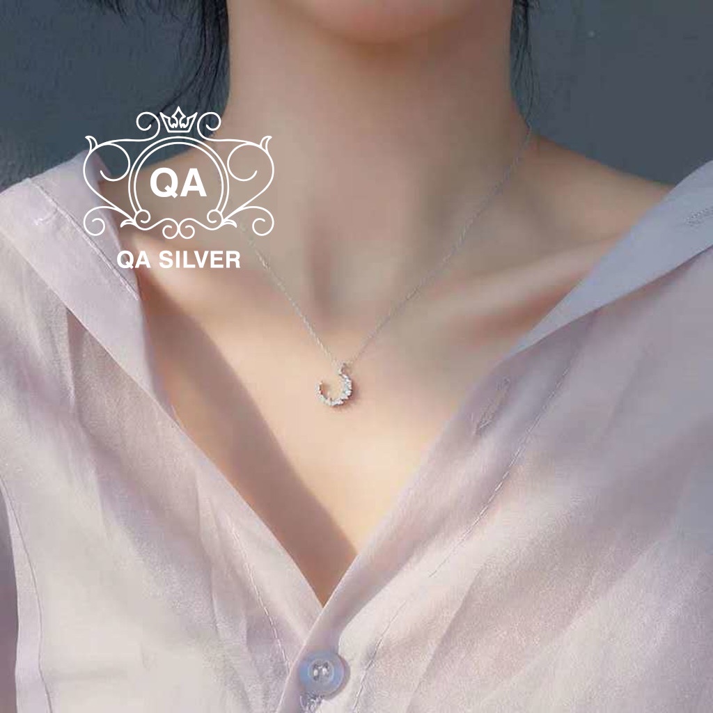 Dây chuyền bạc mặt trăng đính đá vòng cổ bạc trăng khuyết S925 MOON Silver Necklace QA SILVER NE171203