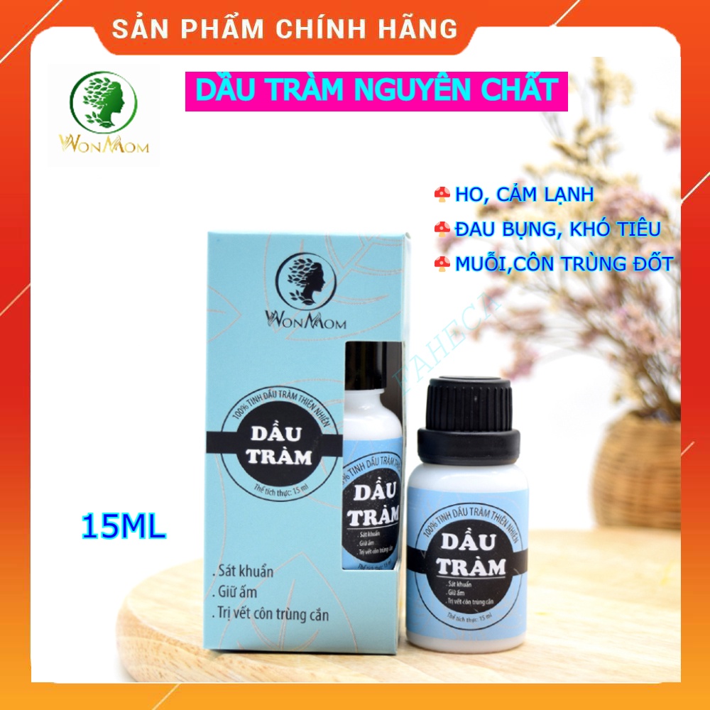 Tinh dầu tràm nguyên chất WONMOM 15ml cho bé - Giữ ấm, đau bụng, đầy hơi, khó tiêu, muỗi côn trùng cắn, pha nước tắm