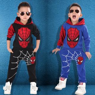 Set áo nỉ dài tay có mũ+quần dài in hình người nhện cho bé trai
