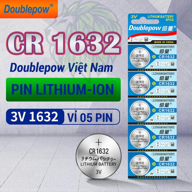 Pin nút CR1632 3V (Vỉ 5Pin) dung lượng cao Doublepow - Pin cút áo 1632 cho đồng hồ kỹ thuật số, chìa khóa xe