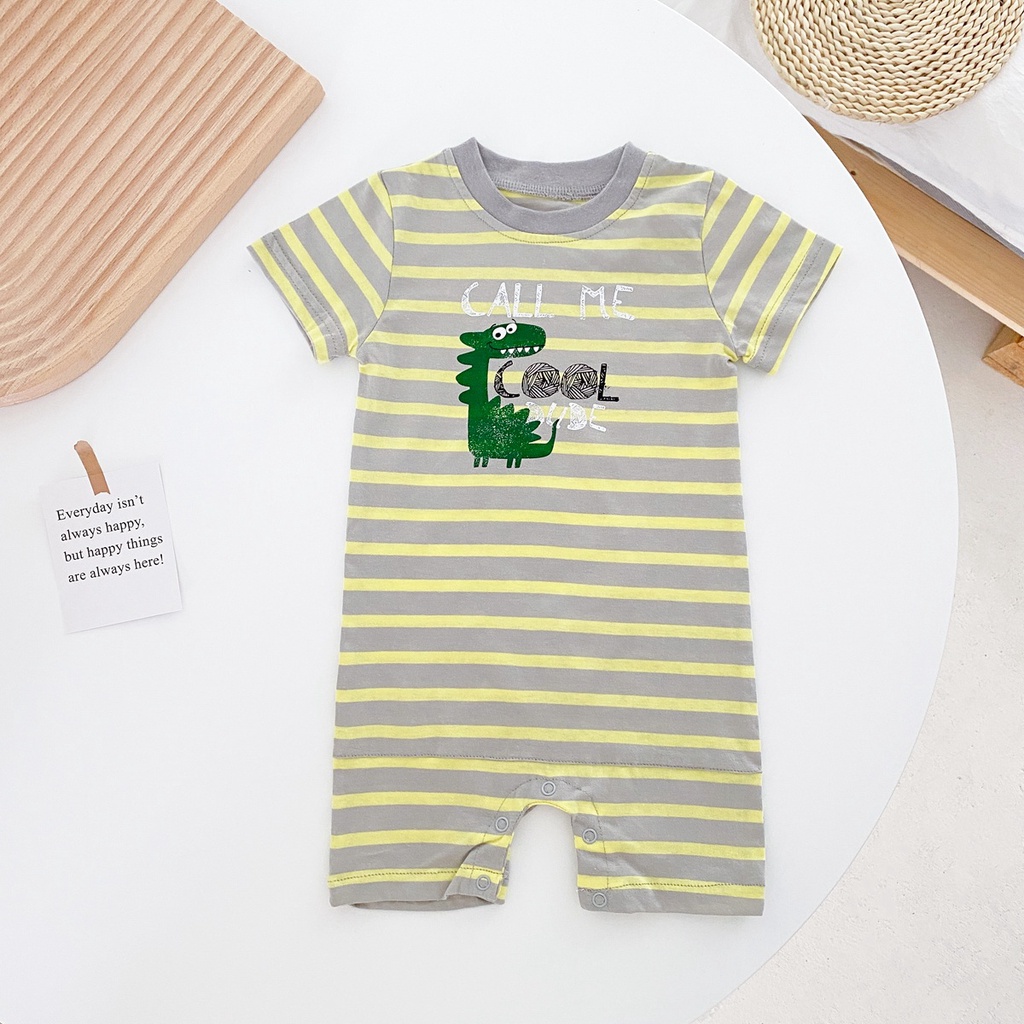 Sanlutoz Bộ Áo Liền Quần Vải Cotton Tay Ngắn Họa Tiết Kẻ Sọc In Hình Thú Dễ Thương