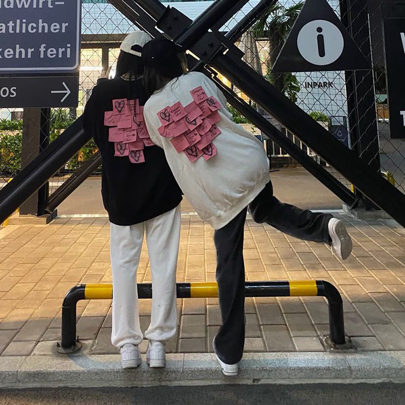 Jiashucheng Áo Sweatshirt Dáng Rộng Hình Nốt Nhạc Trái Tim Dính Phong Cách Hàn Quốc Dễ Phối Đồ