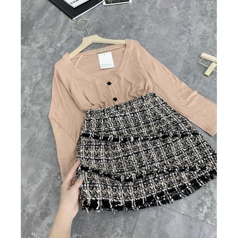 set áo len chân váy dạ