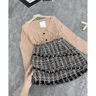 set áo len chân váy dạ