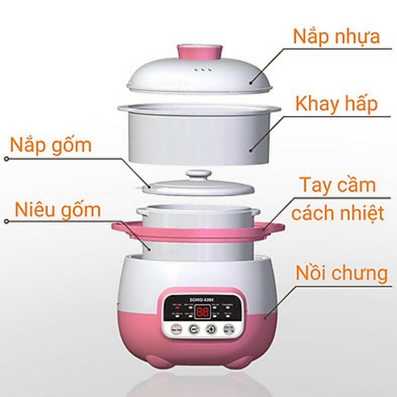 Nồi nấu cháo và hầm cách thuỷ 2 tầng 1L FatzBaby - STEW 2 - Fatz FB9110ZT / Song Anh 0.8L - Đồ dùng ăn dặm SA600