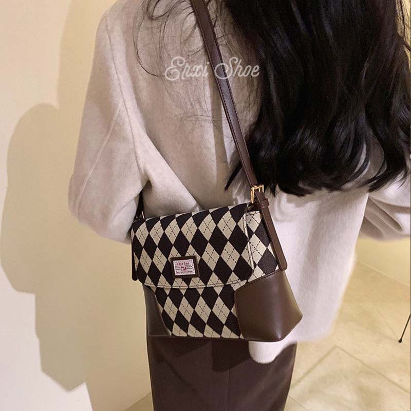 Oeteo Túi Xách Đeo Vai Cỡ Lớn Họa Tiết Caro Màu Nâu Dễ Thương Cho Nữ