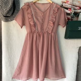 Đầm voan gân hồng ruốc phối bèo siêu xinh