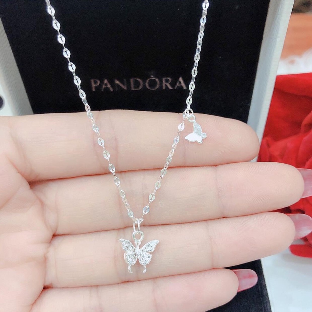 Dây chuyền bạc nữ mặt cánh bướm Butterfly đính đá thời trang, Vòng cổ chất liệu bạc Ý xinh xắn nữ tính
