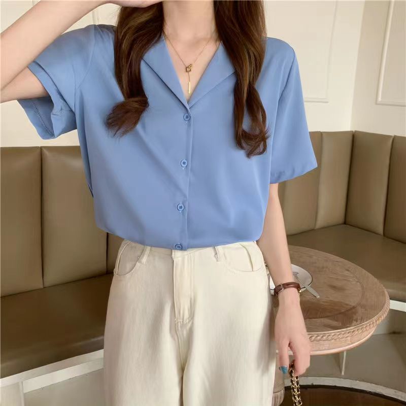 Áo Sơ Mi Voan Ngắn Tay Phong Cách Hàn Quốc Thanh Lịch Dành Cho Nữ