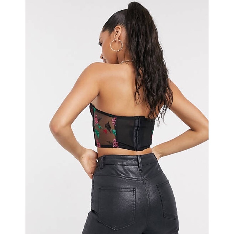 [Hàng Độc] Áo Lót Corset A.S.O.S Xuất Xịn,  Áo Form Ống Gọng Không Mút Lưới Đen Hoa Thêu Nổi Thời Trang