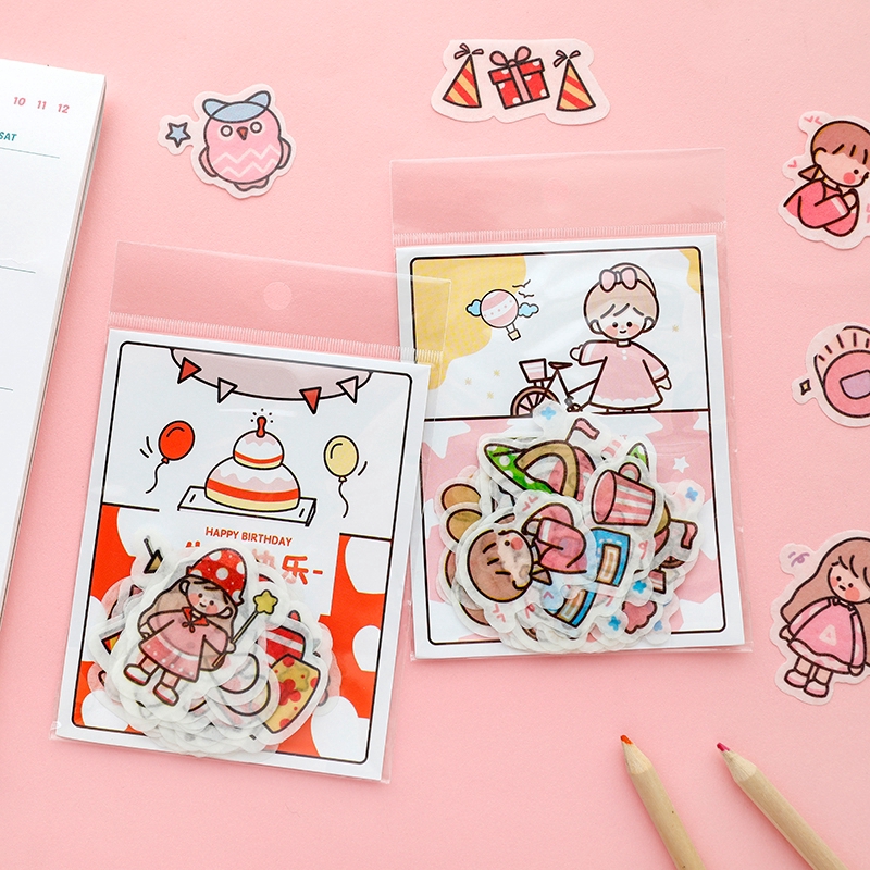 Set 40 sticker họa tiết cô bé dễ thương phong cách Hàn Quốc để trang trí sổ tay