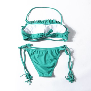 Bikini 2 mảnh tua rua màu xanh