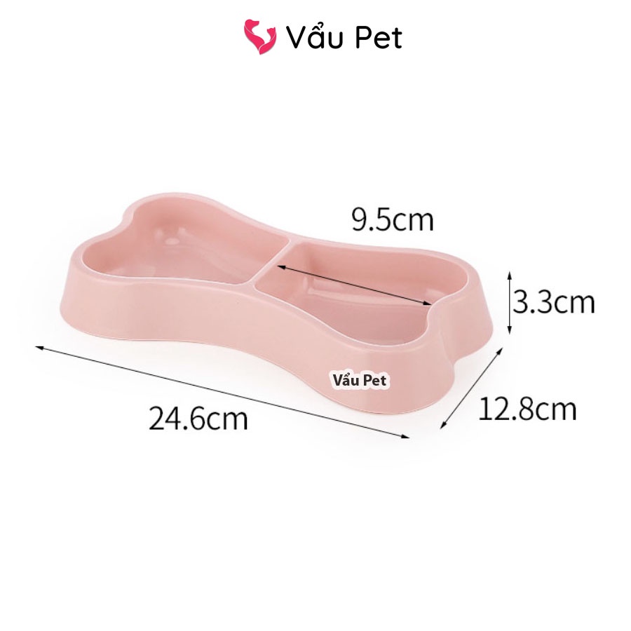 Bát ăn cho chó mèo 2 ngăn hình xương - Bát đựng thức ăn, uống nước cho chó mèo Vẩu Pet Shop