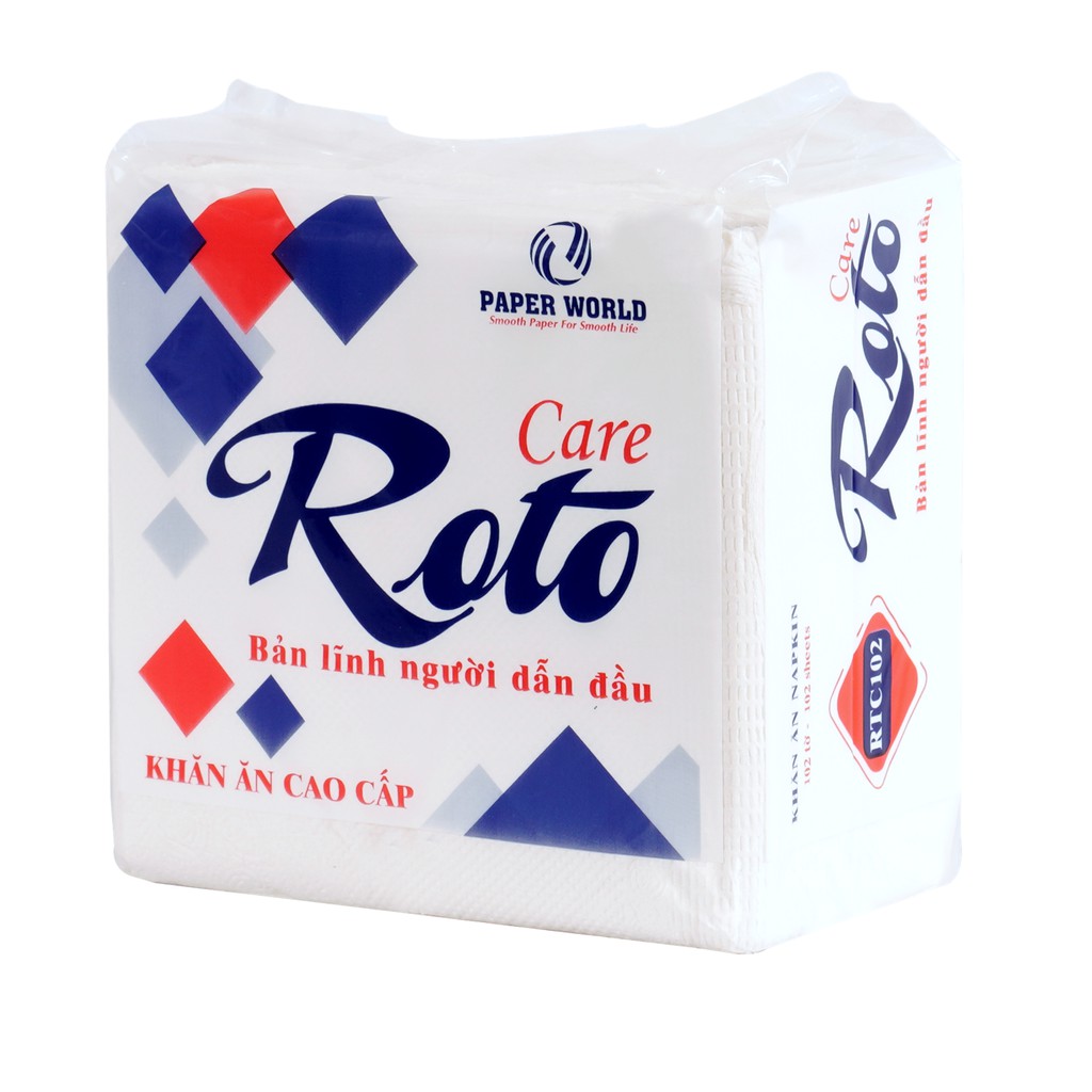 [Combo 10-20] Khăn giấy vuông Napkin ROTO CARE | Thế Giới Giấy | 100% bột giấy nguyên sinh | Gói 102 tờ | RTC102.
