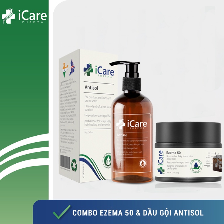 Combo Ezema 50 & Dầu Gội Sạch Gàu Antisol - Hiệu Quả Nhanh, Chiết Xuất Từ Gurjun Ấn Độ, Bộ Đôi Chăm Sóc Tóc Hoàn Hảo