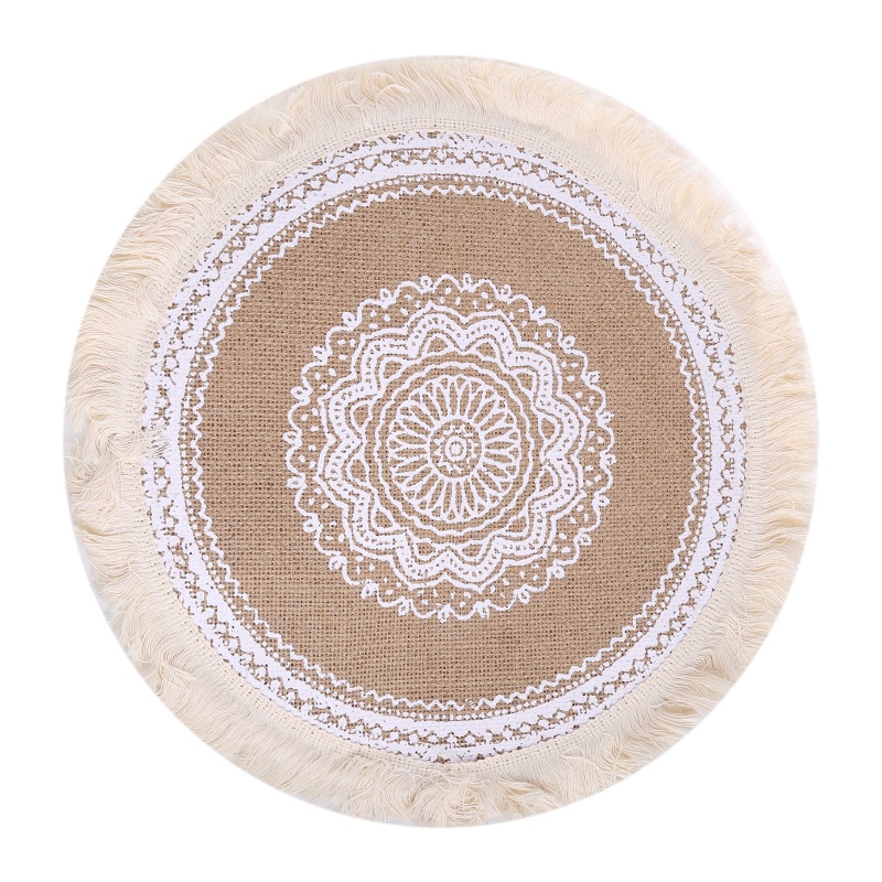 [PC] Tấm Lót Cốc Đĩa Cốc / Đĩa Ăn Hình Tròn Đan Sợi Macrame Chịu Nhiệt Họa Tiết Mandala Sáng Tạo