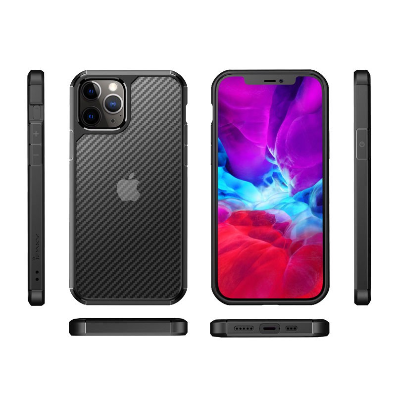 Ốp Lưng iPhone iPAKY Carbon Series Chống Sốc, Viền TPU Mềm, Mặt Sau Vân Carbon Mờ Chống Trầy Xước, Không Bám Vân Tay