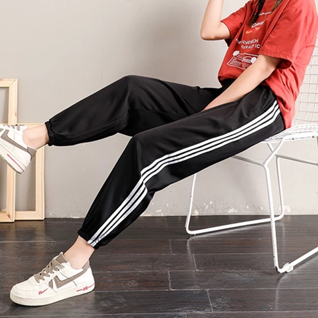 Quần thể thao 3 sọc Unisex, quần jogger 3 sọc trắng