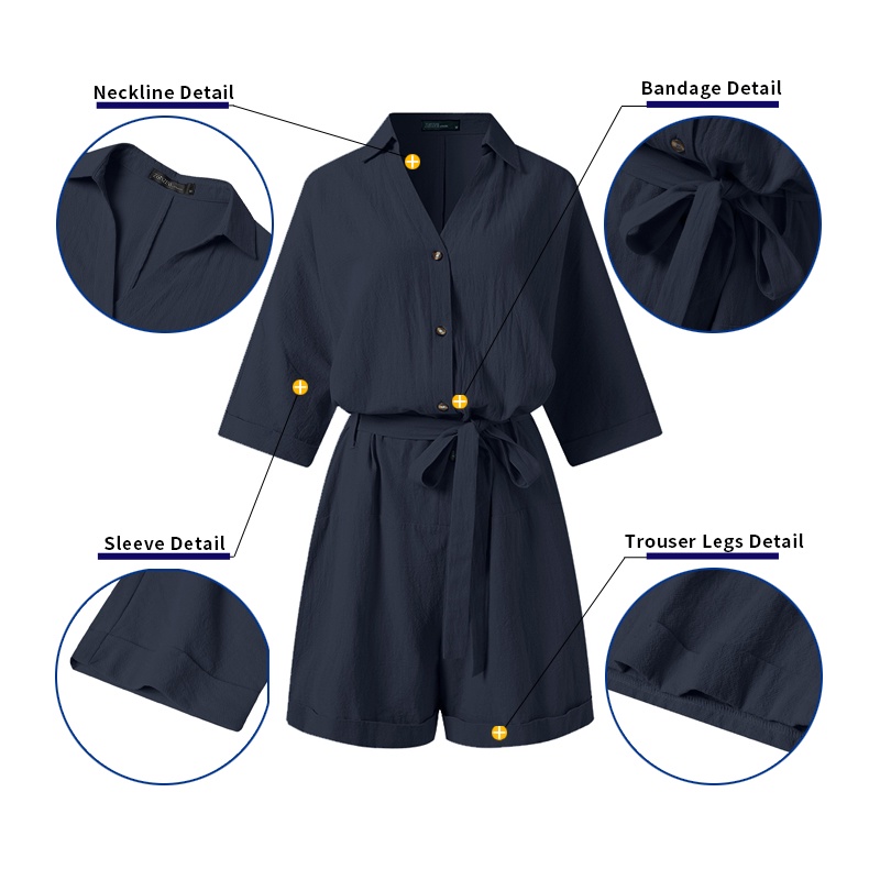 Áo liền quần ZANZEA dáng ngắn cổ chữ V tay lửng thời trang đường phố tùy chọn màu sắc dành cho nữ