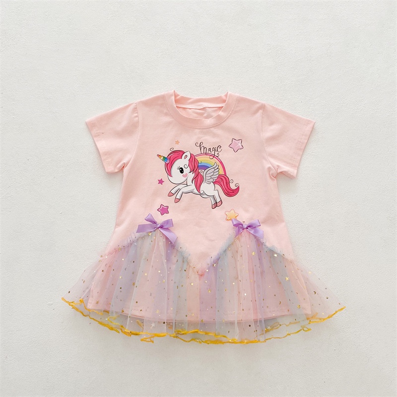 Đầm Công Chúa Đính Kim Sa Và Nơ Màu Cầu Vồng Dễ Thương Cho Bé Gái 2022