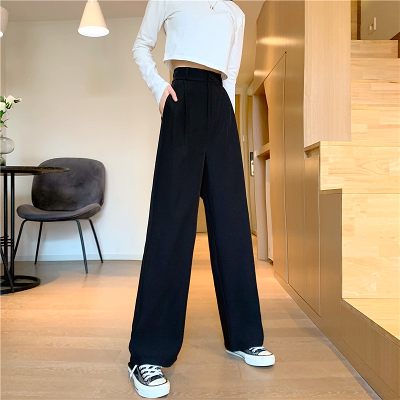 Quần Dài Ống Rộng Lưng Cao Màu Đen Phong Cách Hàn Quốc Thời Trang Mùa Hè Cá Tính Cho Nữ