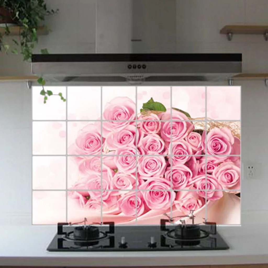Decal dán bếp tráng nhôm cách nhiệt size lớn - hoa hồng xinh