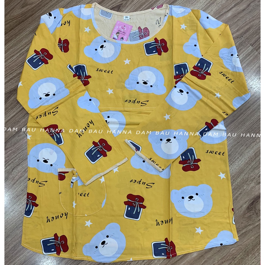 [HANNA] Đồ bộ bầu tay dài mặc nhà cho mẹ bầu và sau sinh size 40-70kg vải tone 2 da cao cấp mềm mát ít nhăn bền hơn