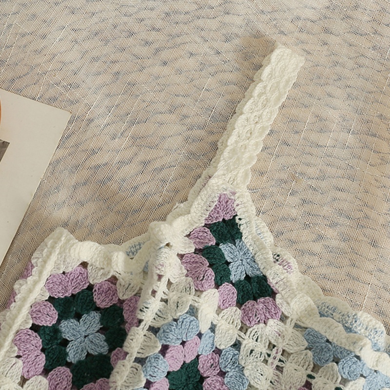 Áo Croptop Dệt Kim Không Tay Khoét Lỗ Màu Sắc Tương Phản Phong Cách Boho Cho Nữ