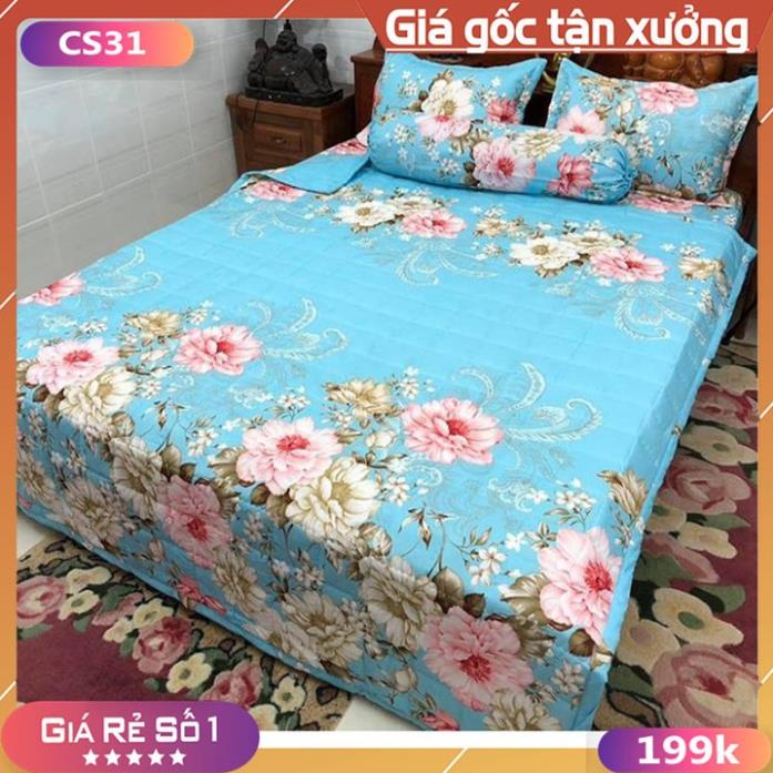 Bộ Chăn Ga và Vỏ Gối 5 Món ⚡ Ga Gối POly Cotton ⚡ Chăn Chần Bông 3 Lớp hàng Loại 1 Phù Hợp Thời tiết Hè THu