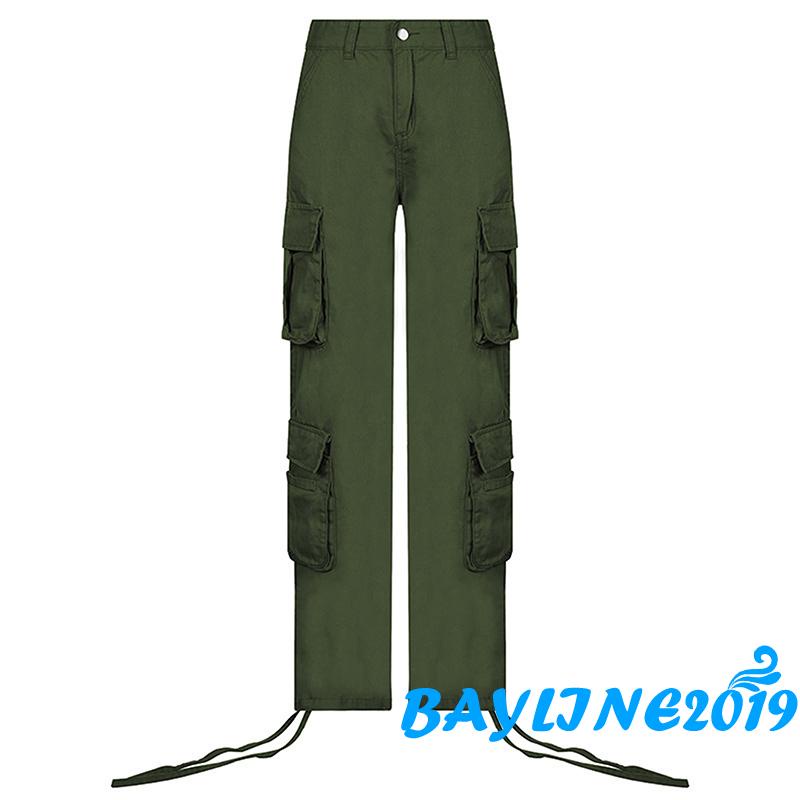 Quần túi hộp dáng rộng màu trơn có khóa kéo cho nữ (màu kaki)