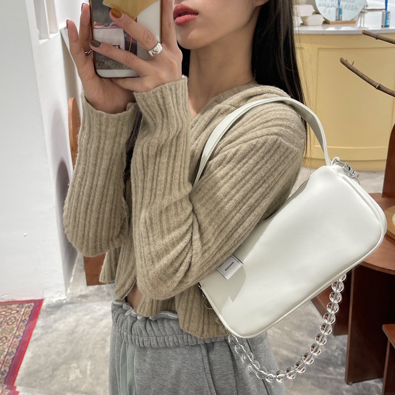 Túi đeo chéo IELGY da mềm màu trơn dây đeo xỏ hạt trong suốt thời trang cho nữ