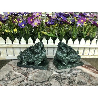 Cặp tỳ hưu phong thủy đá ngọc ấn độ có đế - dài 11 cm